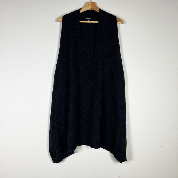 Eskandar 100% Cashmere Knit Sleeveless V Neck Oversize Sweater Vest Black OS - Picture 1 of 4